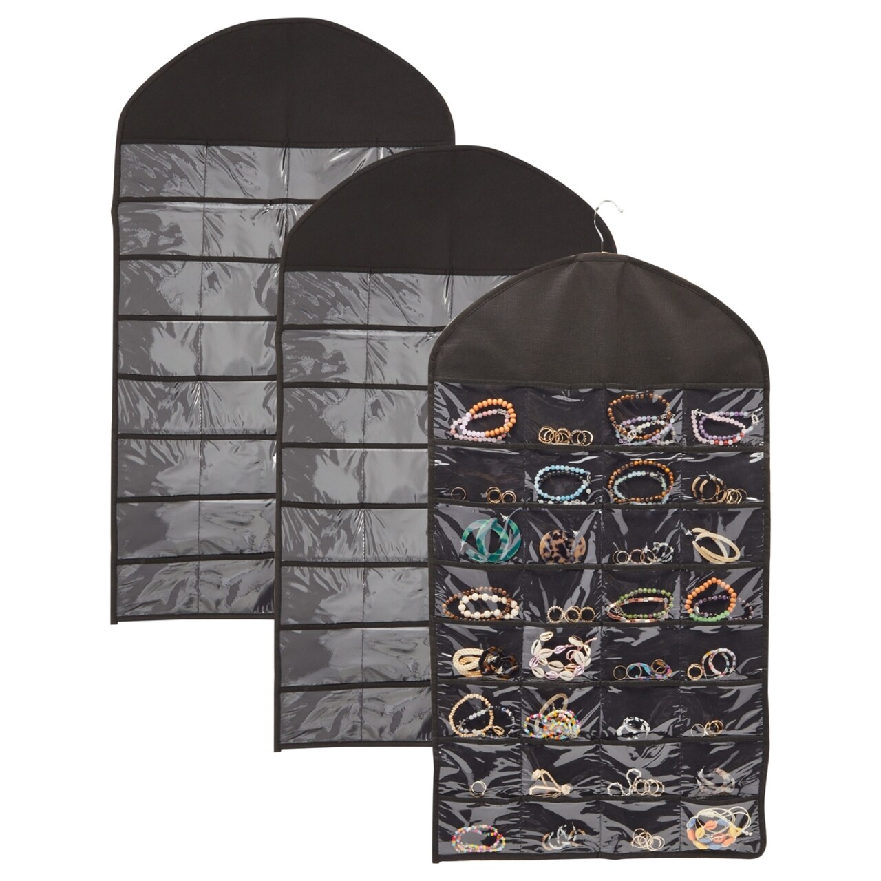 Hanging Jewelry Organizer with Pockets and Hook Loops (18.5 x 32 In, 3 Pack)